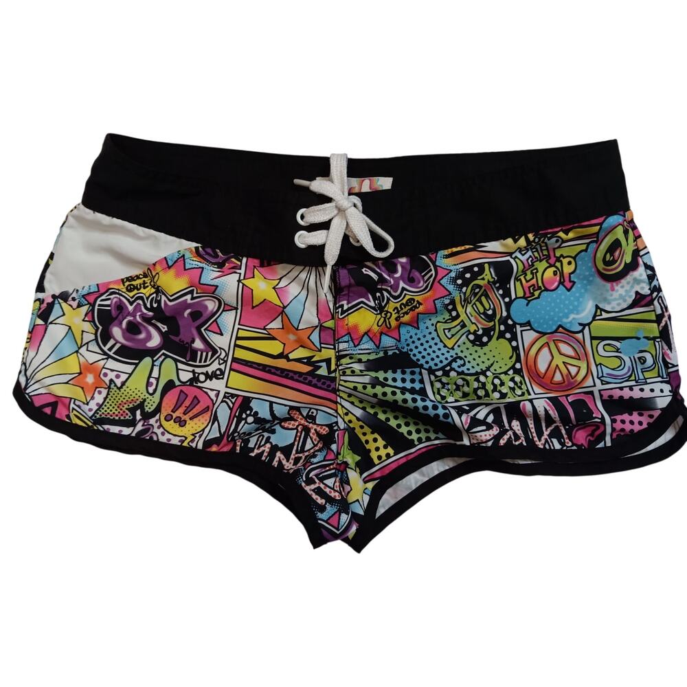 Ocean Pacific (OP) Vintage Board Shorts Womens Juniors S 3-5 Grafitti Pop Art